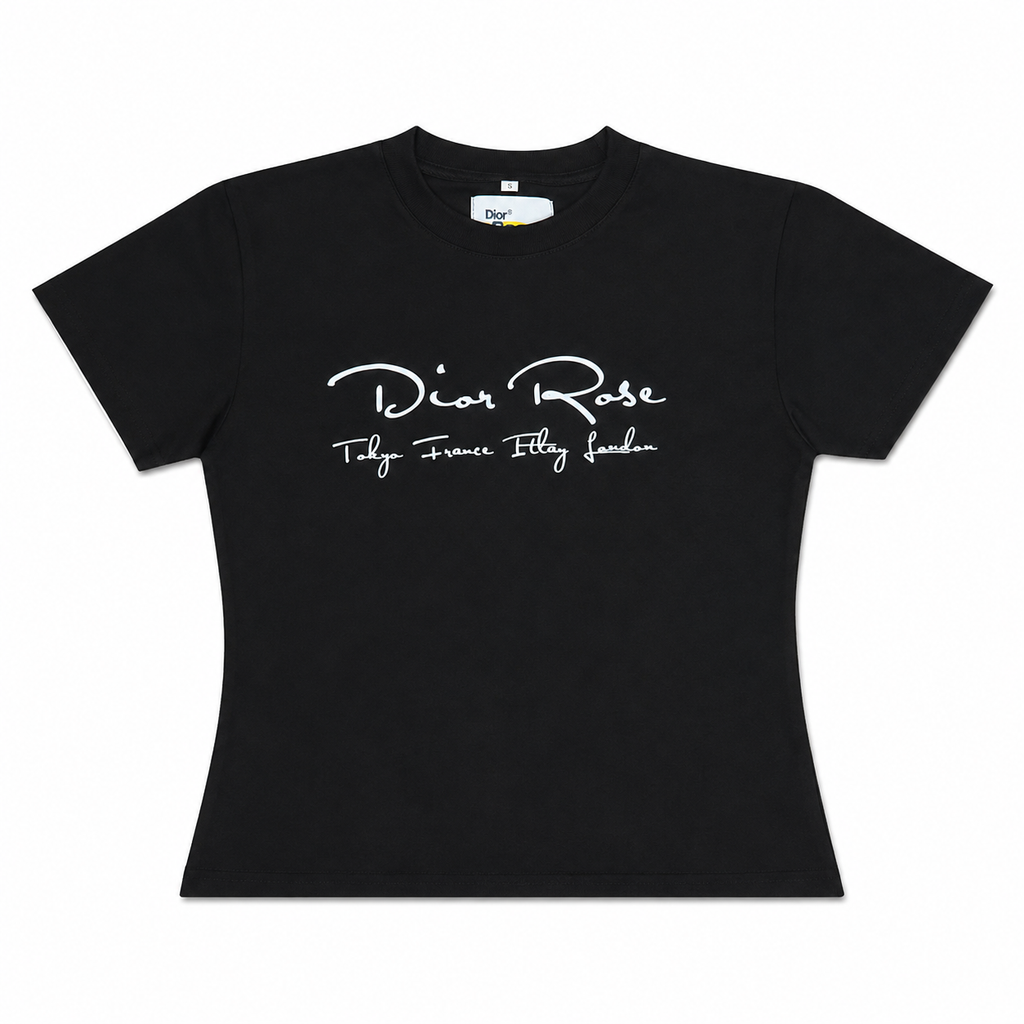 Women's Black Dior Rose Signature tee (crop)