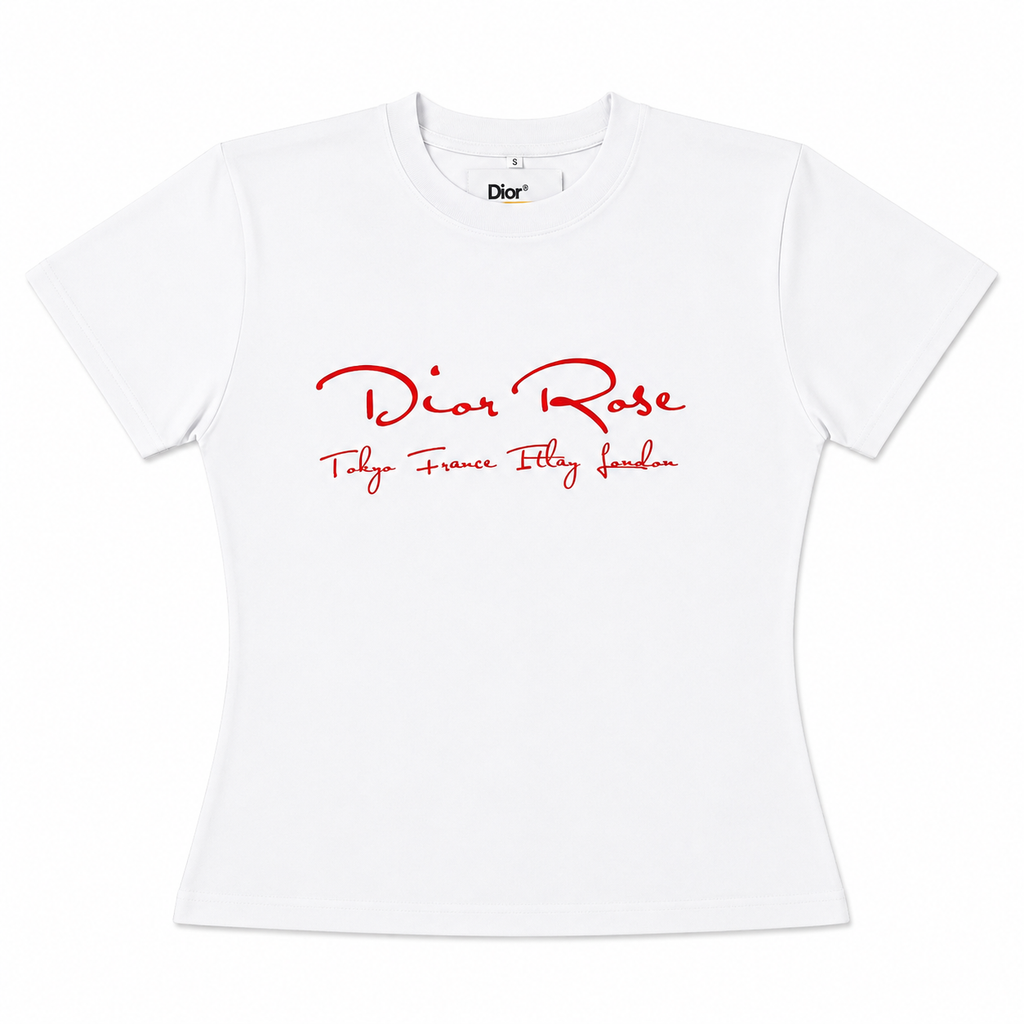 Women's White Dior Rose Signature tee (crop)