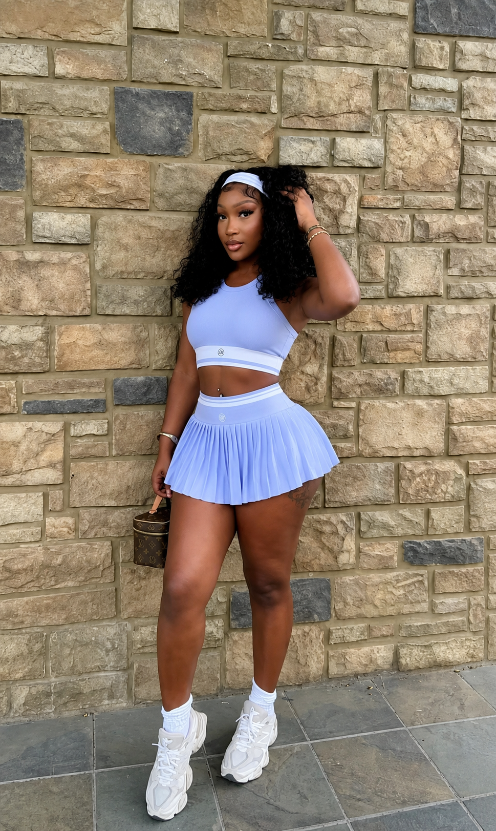 Sky Blue Women's Tennis Skirt and Crop Top Set