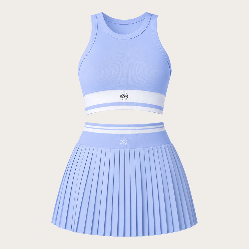 Sky Blue Women's Tennis Skirt and Crop Top Set